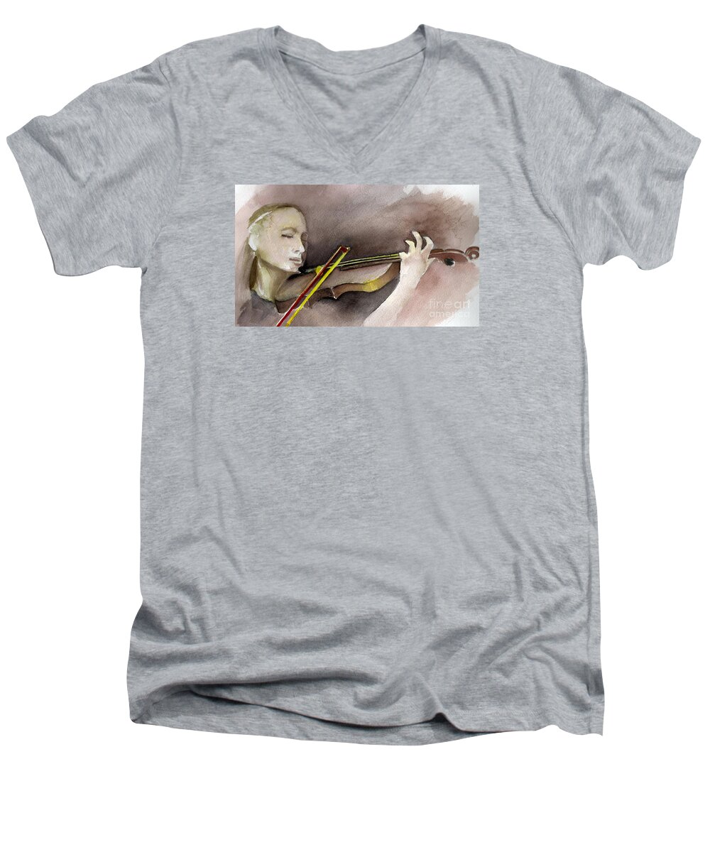 Violin Men's V-Neck T-Shirt featuring the painting The Violin by Allison Ashton