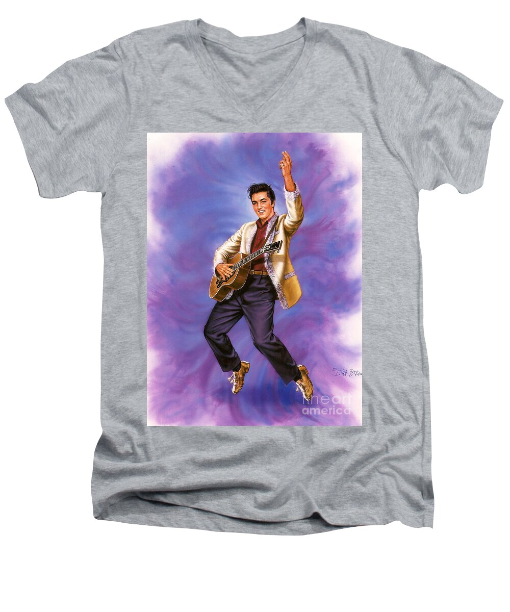 Portrait Men's V-Neck T-Shirt featuring the painting The King #1 by Dick Bobnick