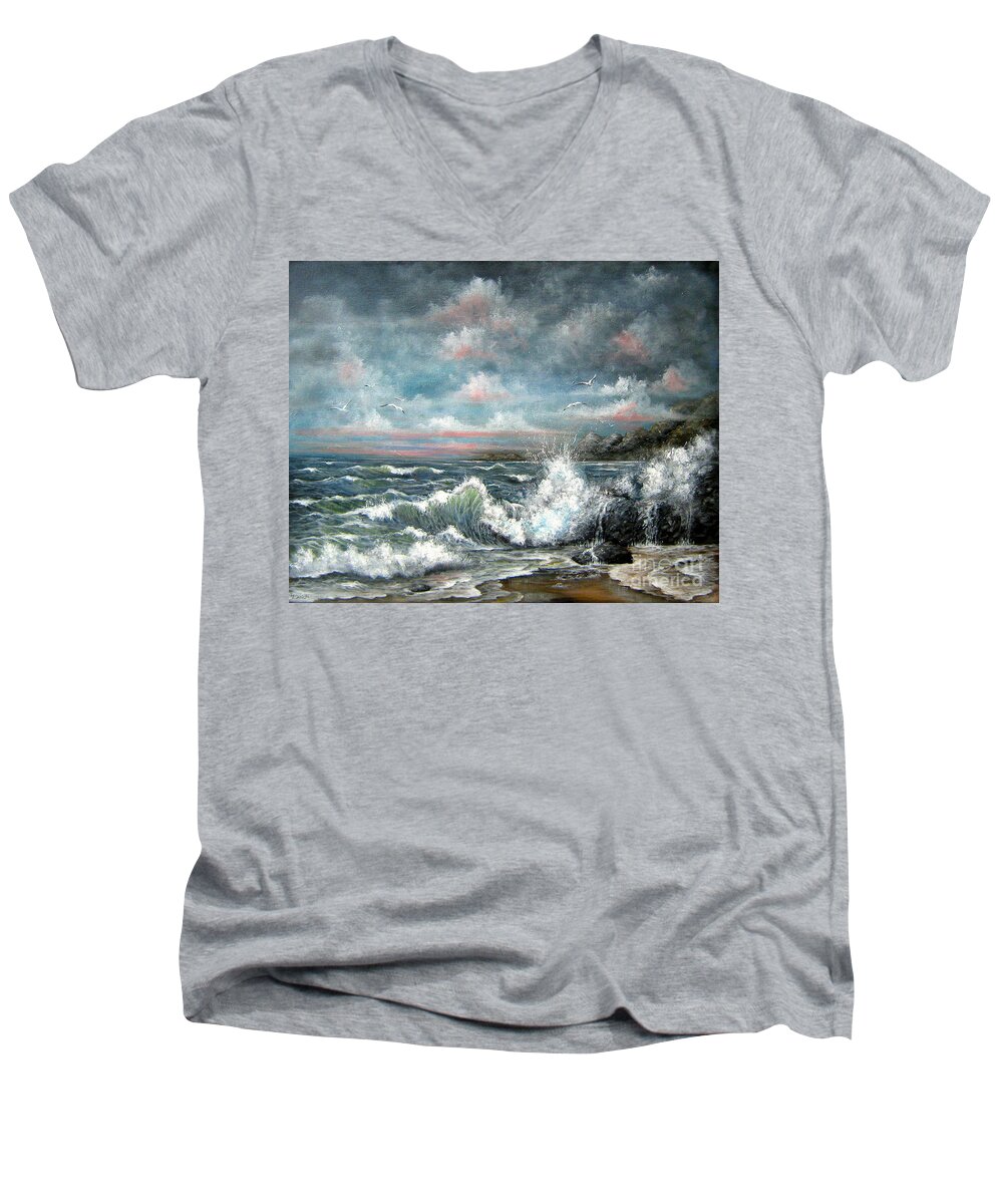 Ocean Men's V-Neck T-Shirt featuring the painting Turning tide by Bella Apollonia