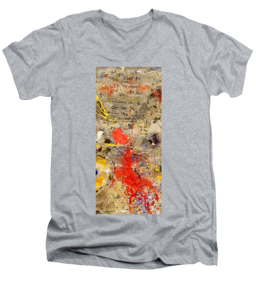 Love Men's V-Neck T-Shirt featuring the painting We all bleed the same color II #1 by Giorgio Tuscani