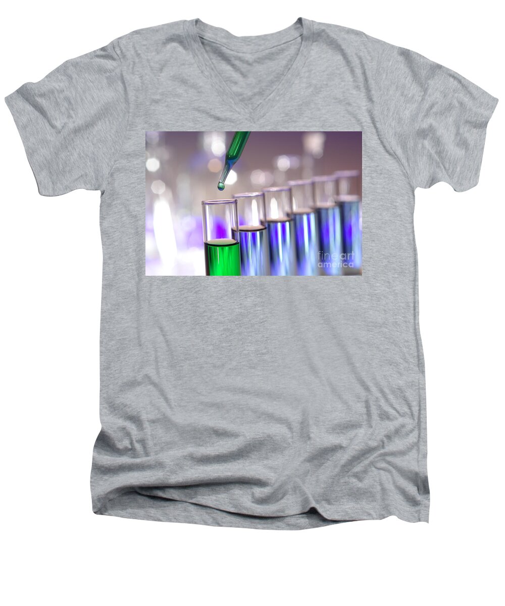 Test Men's V-Neck T-Shirt featuring the photograph Laboratory Test Tubes in Science Research Lab #17 by Science Research Lab