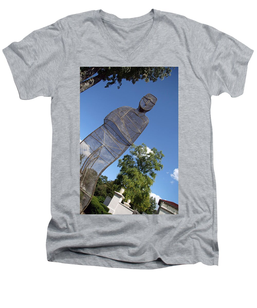 September Men's V-Neck T-Shirt featuring the photograph Minujin's A Man Of Mesh by Cora Wandel