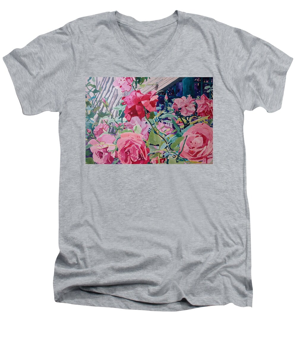 Roses Men's V-Neck T-Shirt featuring the painting American Beauty #2 by Terry Holliday