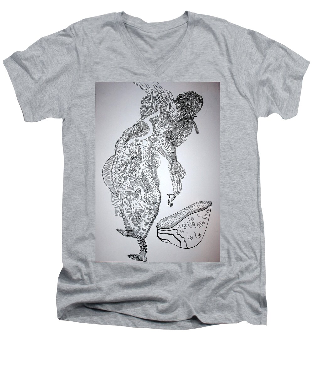 Jesus Men's V-Neck T-Shirt featuring the drawing Bakiga Dance - Uganda #2 by Gloria Ssali