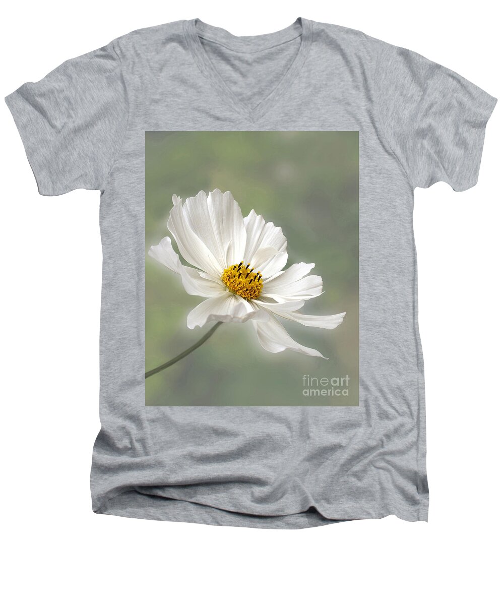 Photography Men's V-Neck T-Shirt featuring the photograph Cosmos Flower in White by Kaye Menner