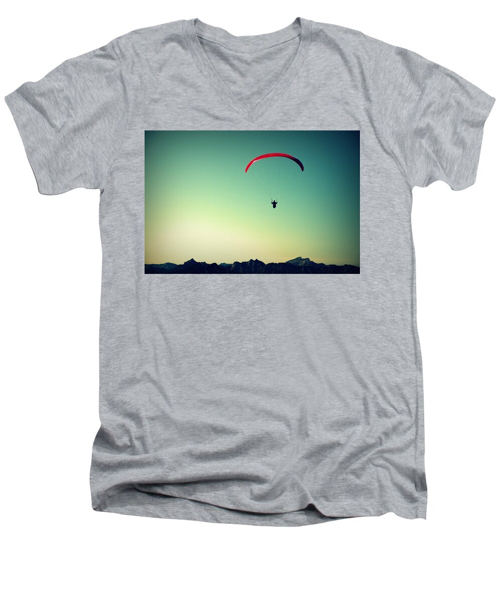 Paraglider Men's V-Neck T-Shirt featuring the photograph Paraglider #2 by Chevy Fleet
