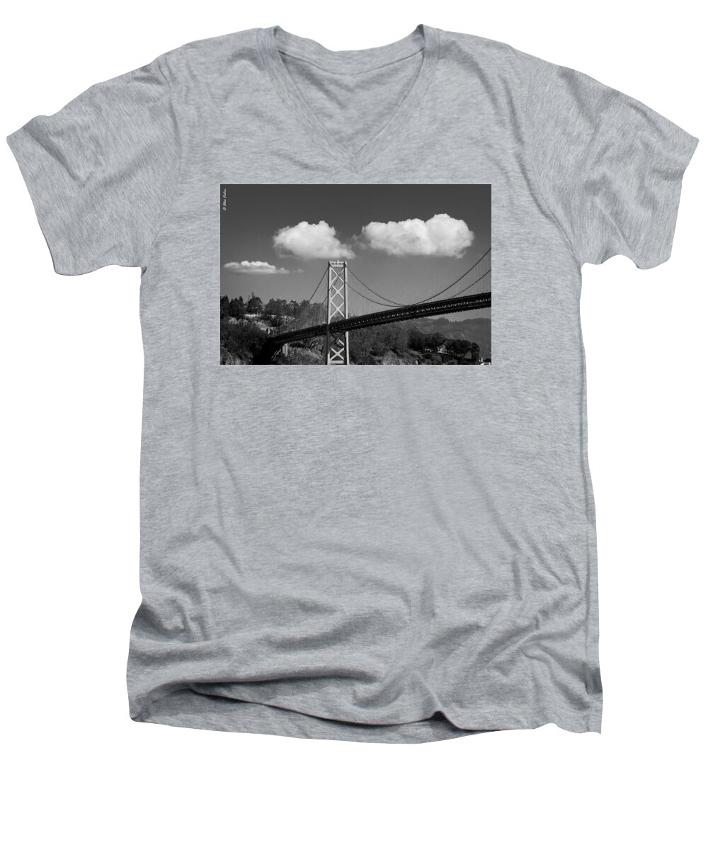 California Men's V-Neck T-Shirt featuring the photograph San Francisco Bay Bridge #3 by Alexander Fedin