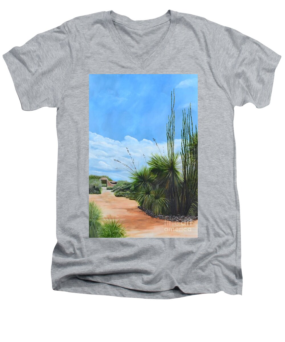 Landscape Men's V-Neck T-Shirt featuring the painting Welcome by Mary Rogers