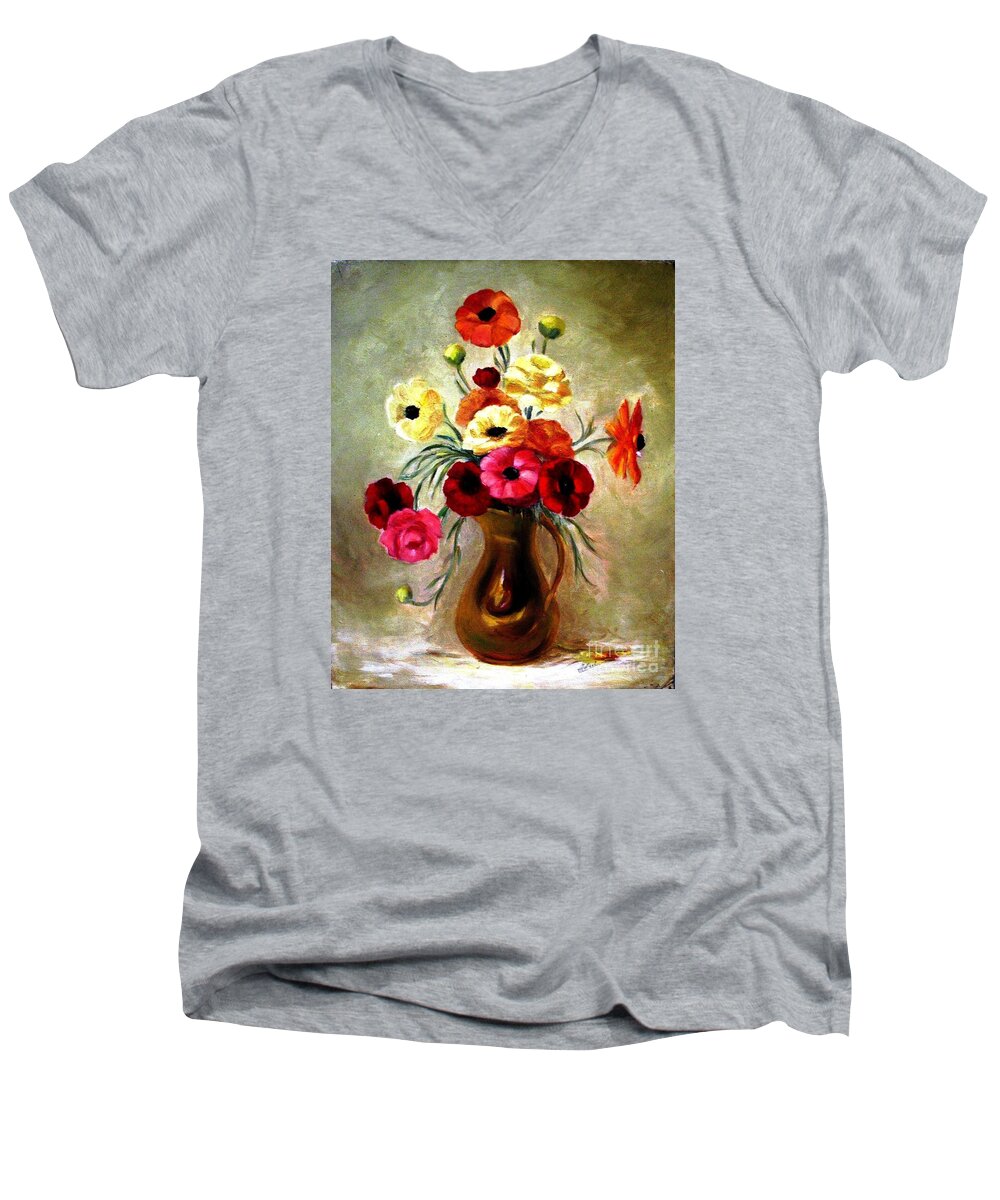 Vase Of Flowers Men's V-Neck T-Shirt featuring the painting Basking in the Light by Hazel Holland