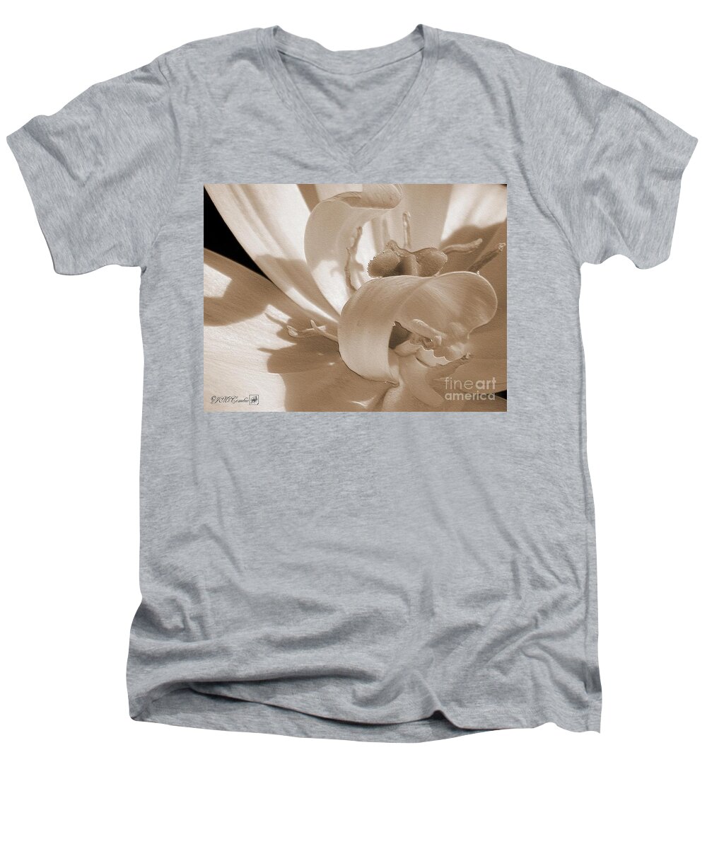 Double Late Tulip Men's V-Neck T-Shirt featuring the photograph Double Late Tulip named Angelique #3 by J McCombie