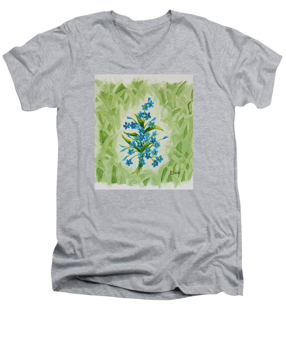 Print Men's V-Neck T-Shirt featuring the painting For-Get-Me-Nots by Katherine Young-Beck