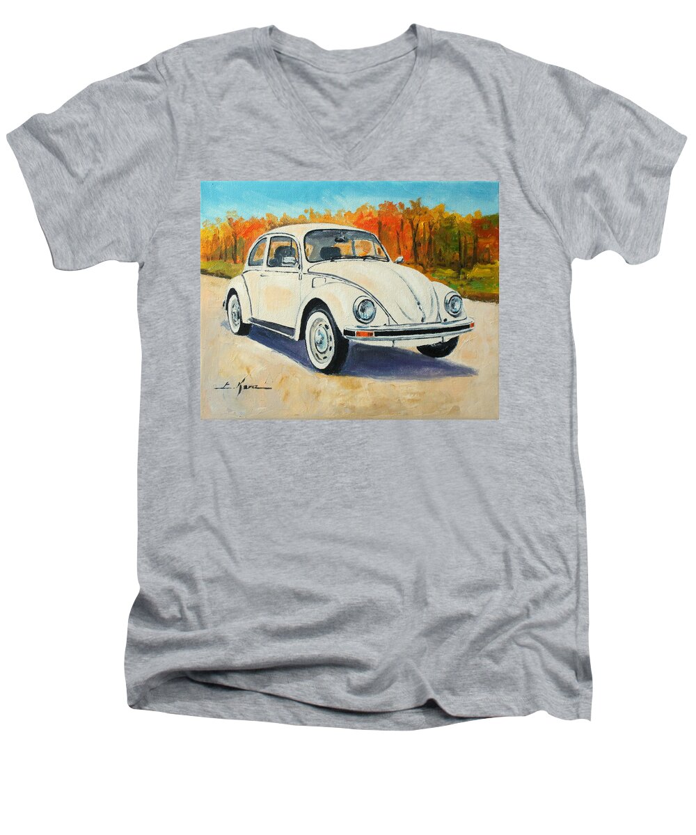 Volkswagen Men's V-Neck T-Shirt featuring the painting VW Beetle #3 by Luke Karcz