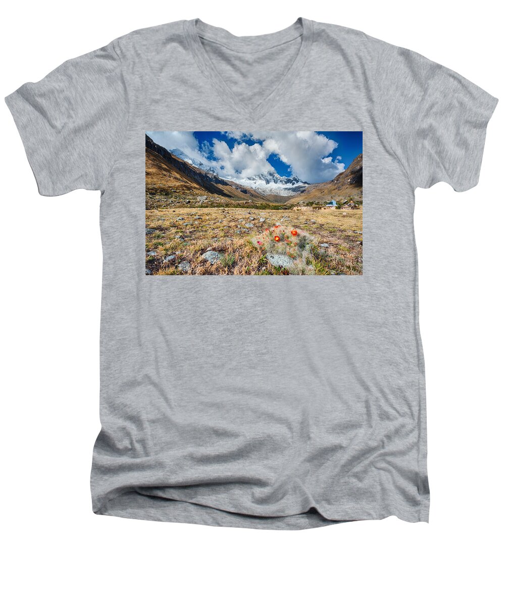 Andean Men's V-Neck T-Shirt featuring the photograph Paso Punta Union #4 by U Schade