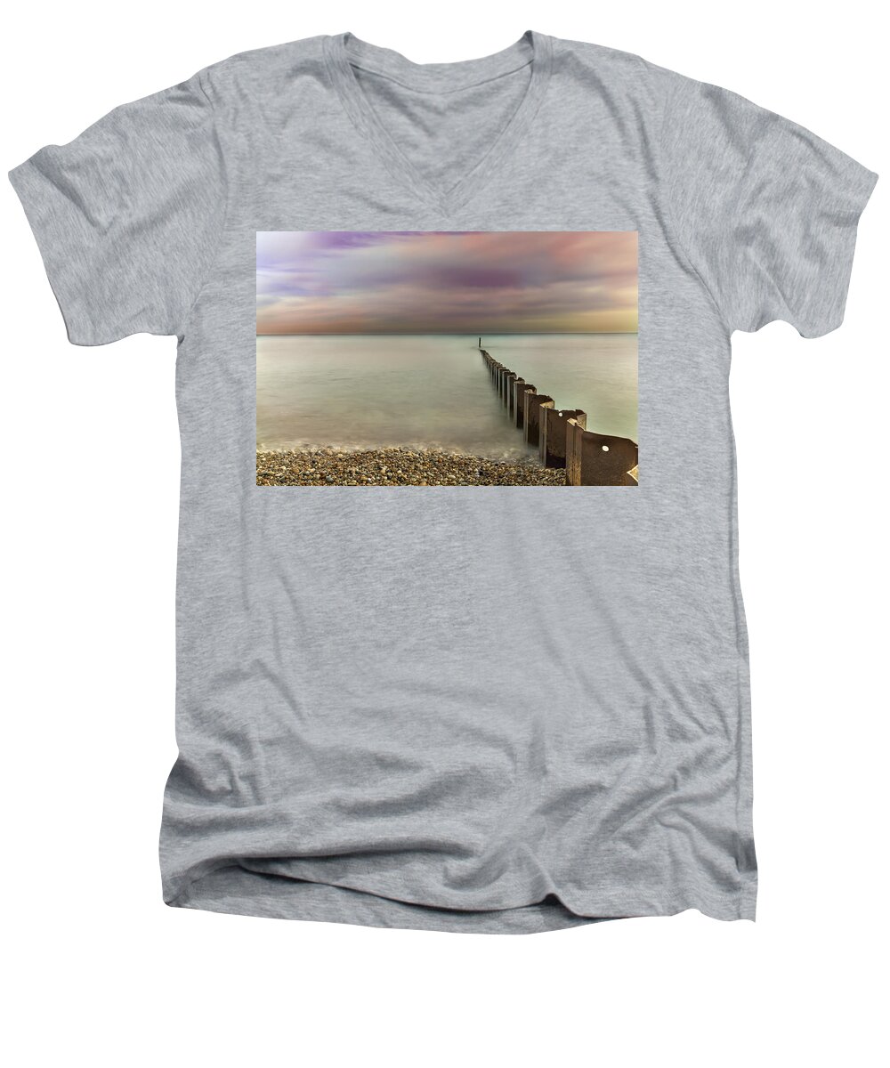 Lake Michigan Men's V-Neck T-Shirt featuring the photograph Breakwater #5 by Peter Lakomy