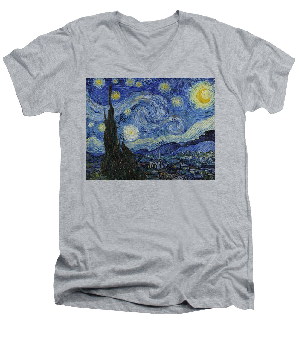 1889 Men's V-Neck T-Shirt featuring the painting The Starry Night #5 by Vincent van Gogh