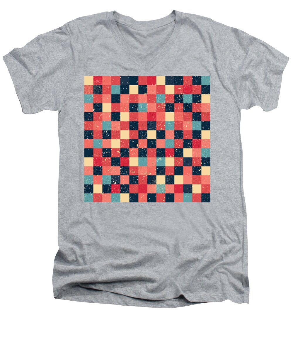 Abstract Men's V-Neck T-Shirt featuring the digital art Pixel Art #52 by Mike Taylor