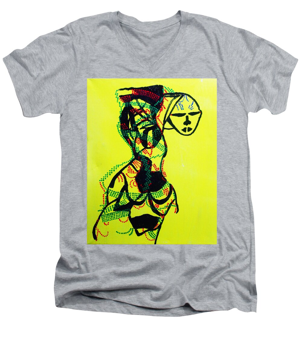 Jesus Men's V-Neck T-Shirt featuring the painting Dinka Lady - South Sudan #6 by Gloria Ssali