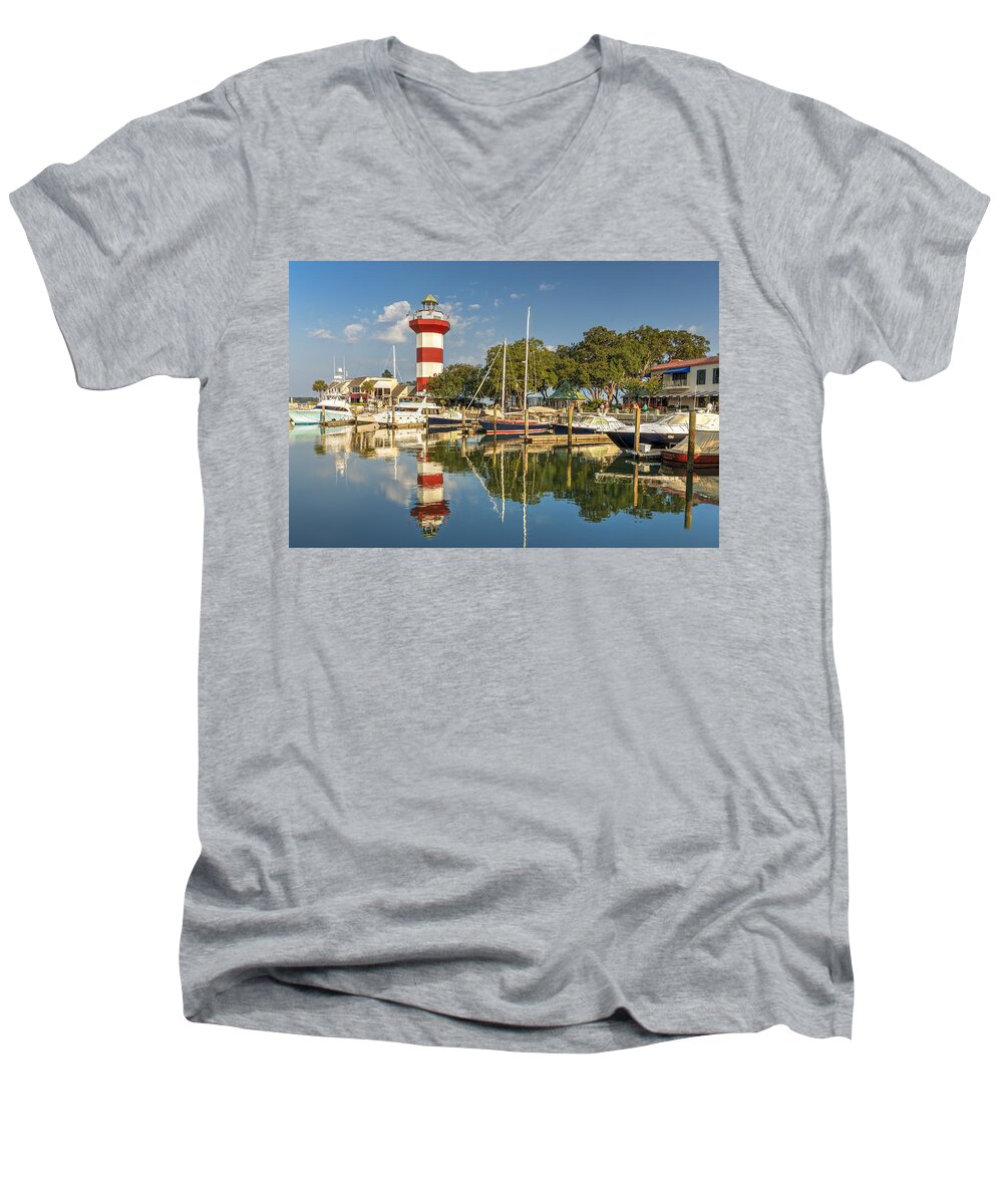 America Men's V-Neck T-Shirt featuring the photograph Lighthouse on Hilton Head Island #6 by Peter Lakomy