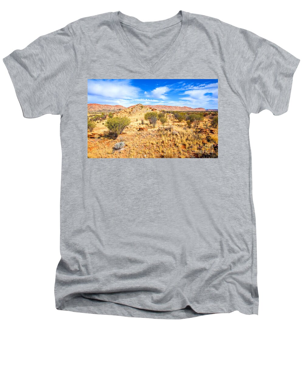 Central Australia Landscape Outback Water Hole West Mcdonnell Ranges Northern Territory Australian Landscapes Ghost Gum Trees Larapinta Drive Men's V-Neck T-Shirt featuring the photograph West McDonnell Ranges Larapinta Drive by Bill Robinson