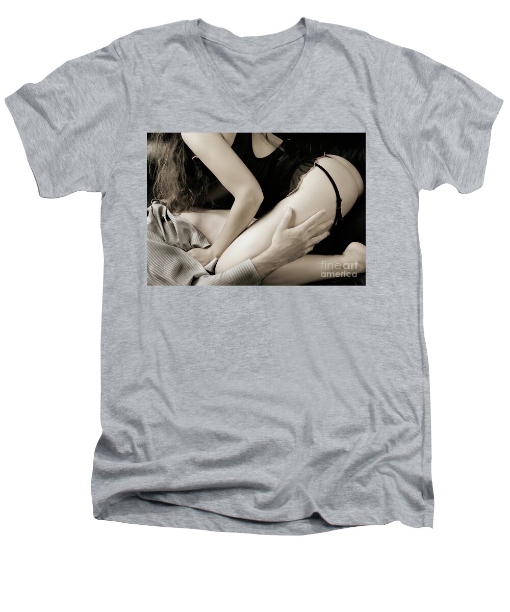 Sex Men's V-Neck T-Shirt featuring the photograph Young Couple Making Love #9 by Maxim Images Exquisite Prints
