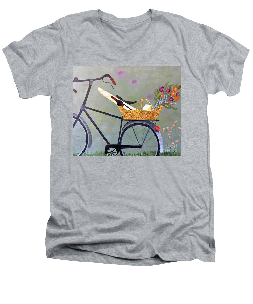 Bike Men's V-Neck T-Shirt featuring the painting A Bicycle Break by Brenda Brown
