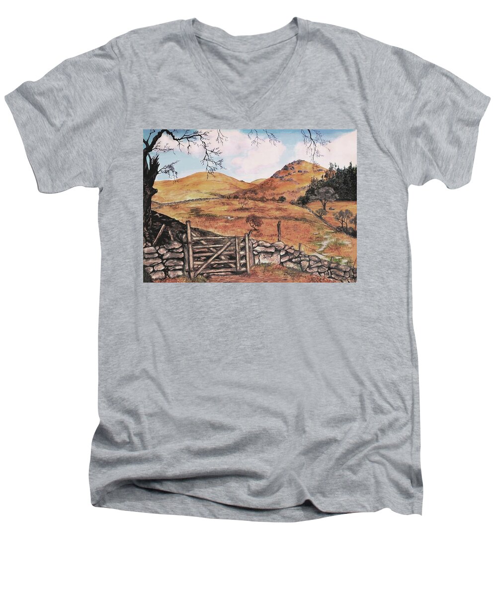 Hills Men's V-Neck T-Shirt featuring the painting A Day In the Country by SophiaArt Gallery