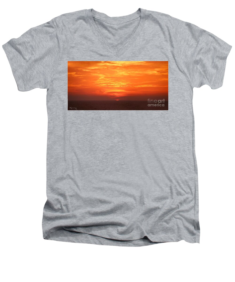 Sunset Men's V-Neck T-Shirt featuring the photograph A Final Splash of Color by Mariarosa Rockefeller