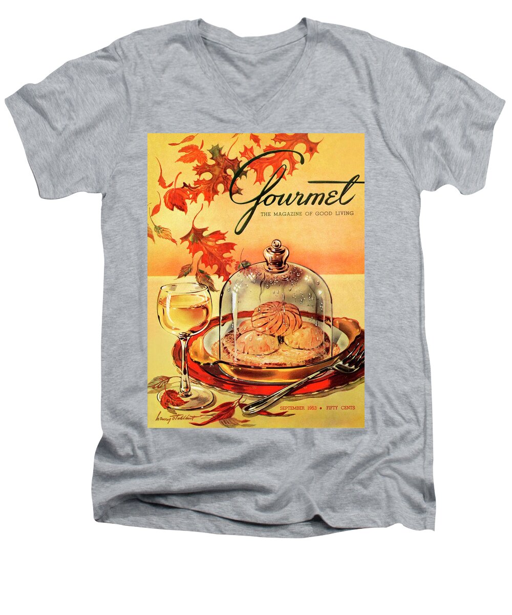 Illustration Men's V-Neck T-Shirt featuring the photograph A Gourmet Cover Of Mushrooms On Toast by Henry Stahlhut