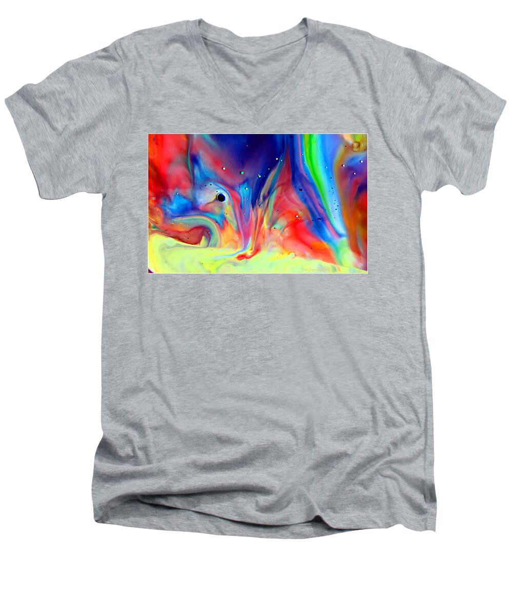 A Higher Frequency Men's V-Neck T-Shirt featuring the painting A Higher Frequency by Joyce Dickens