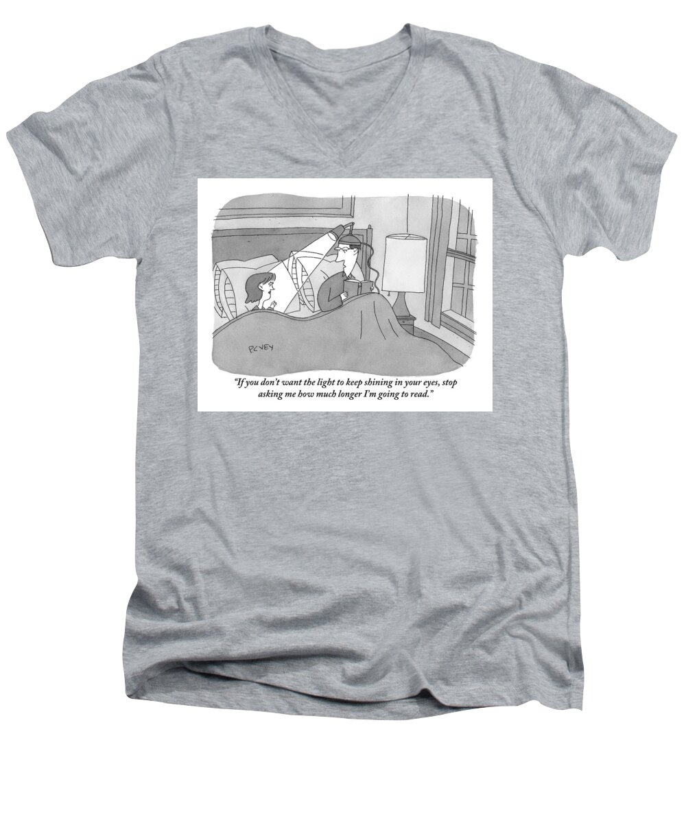 Bedroom Scenes Men's V-Neck T-Shirt featuring the drawing A Man And Woman Are Seen In Bed And The Man by Peter C. Vey