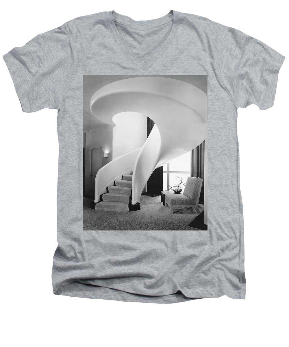 Interior Men's V-Neck T-Shirt featuring the photograph A Spiral Staircase by Hedrich-Blessing