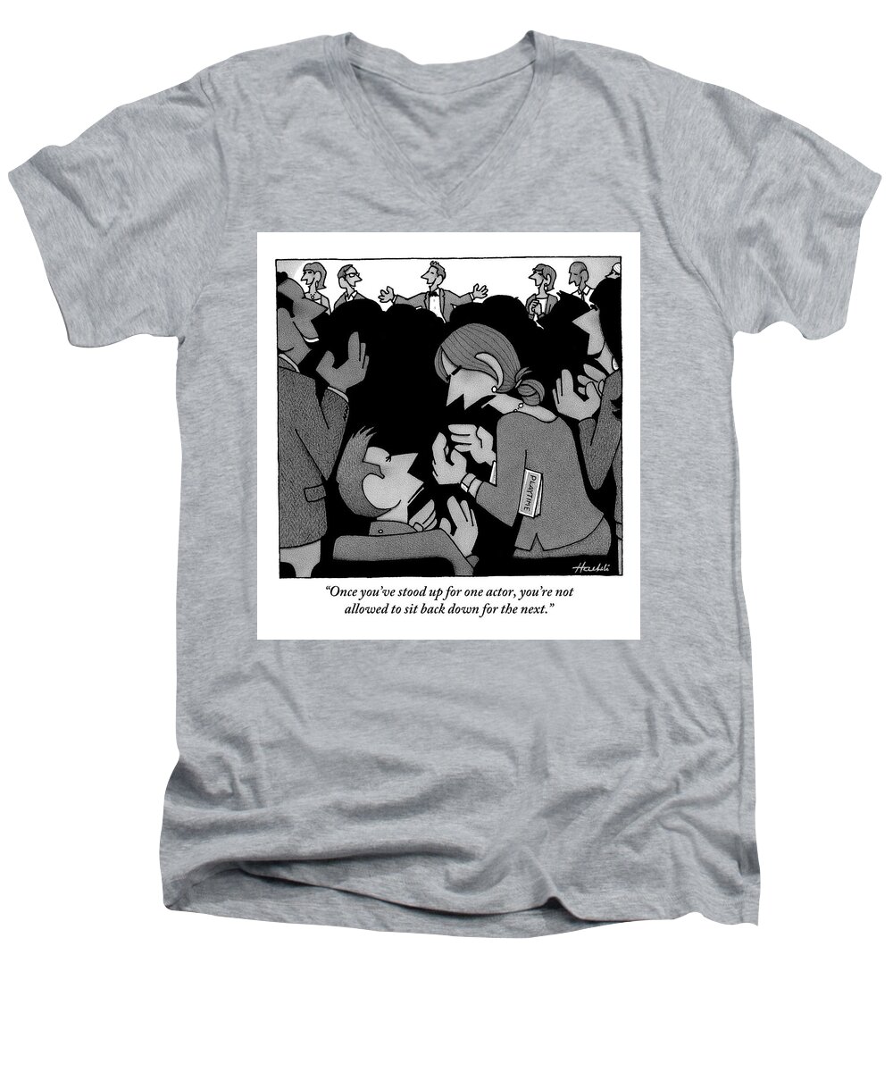Actor Men's V-Neck T-Shirt featuring the drawing A Standing Woman Is Talking To A Seated Man by William Haefeli