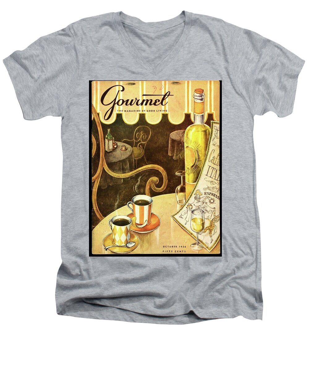 Illustration Men's V-Neck T-Shirt featuring the photograph A Table At An Italian Cafe by Hilary Knight