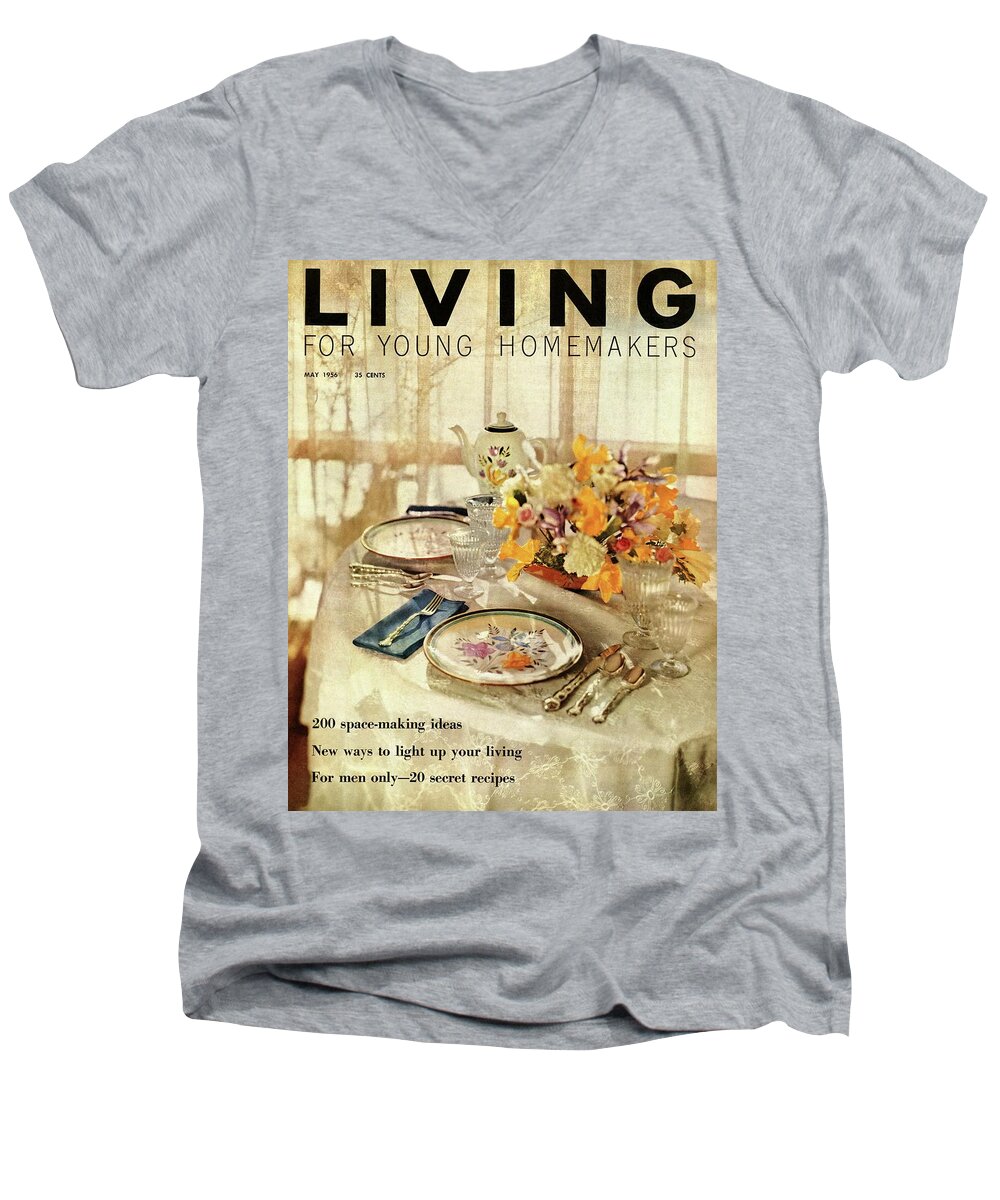 Dining Room Men's V-Neck T-Shirt featuring the digital art A Table Setting With A Floral Centerpiece by Luis Lemus