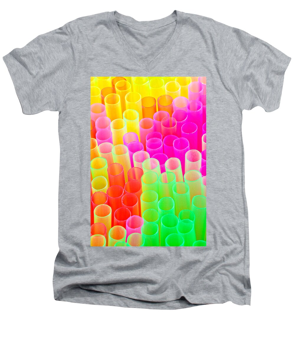 Abstract Men's V-Neck T-Shirt featuring the photograph Abstract Drinking Straws #2 by Meirion Matthias