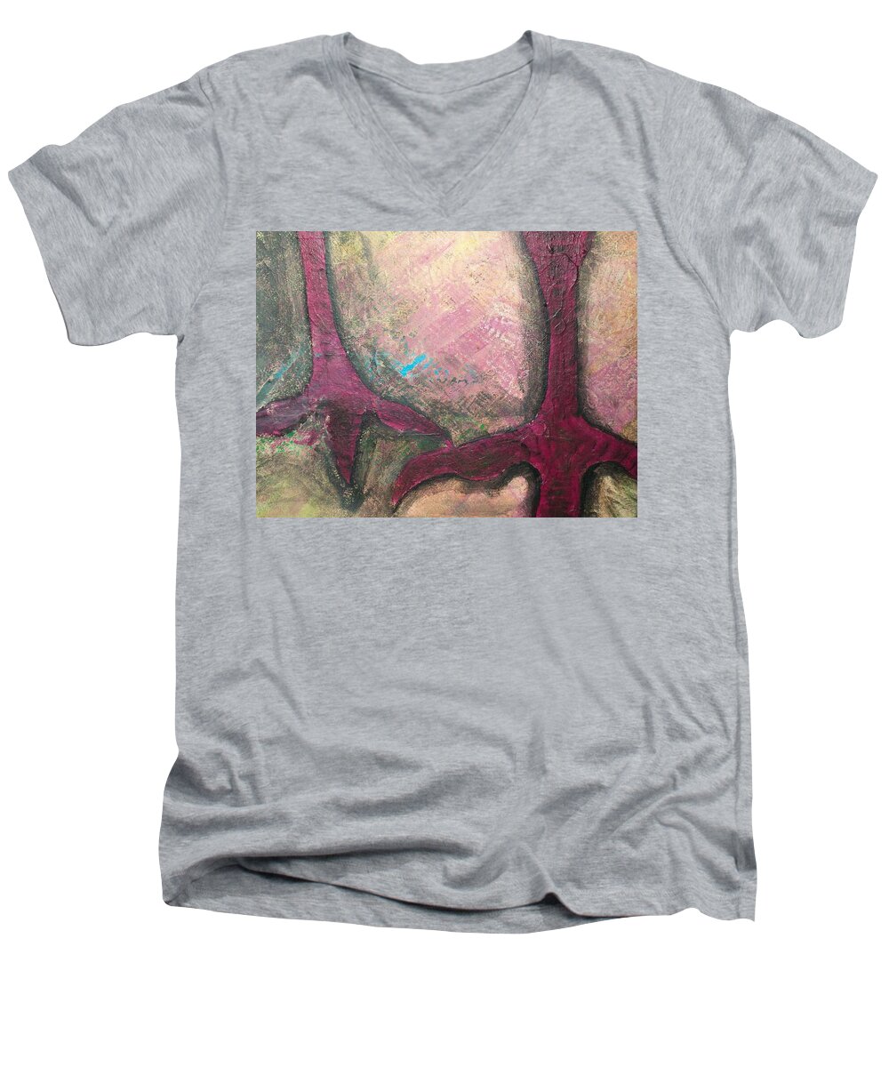 Crow Men's V-Neck T-Shirt featuring the painting Abstracty Crows Feet crop by Laurette Escobar