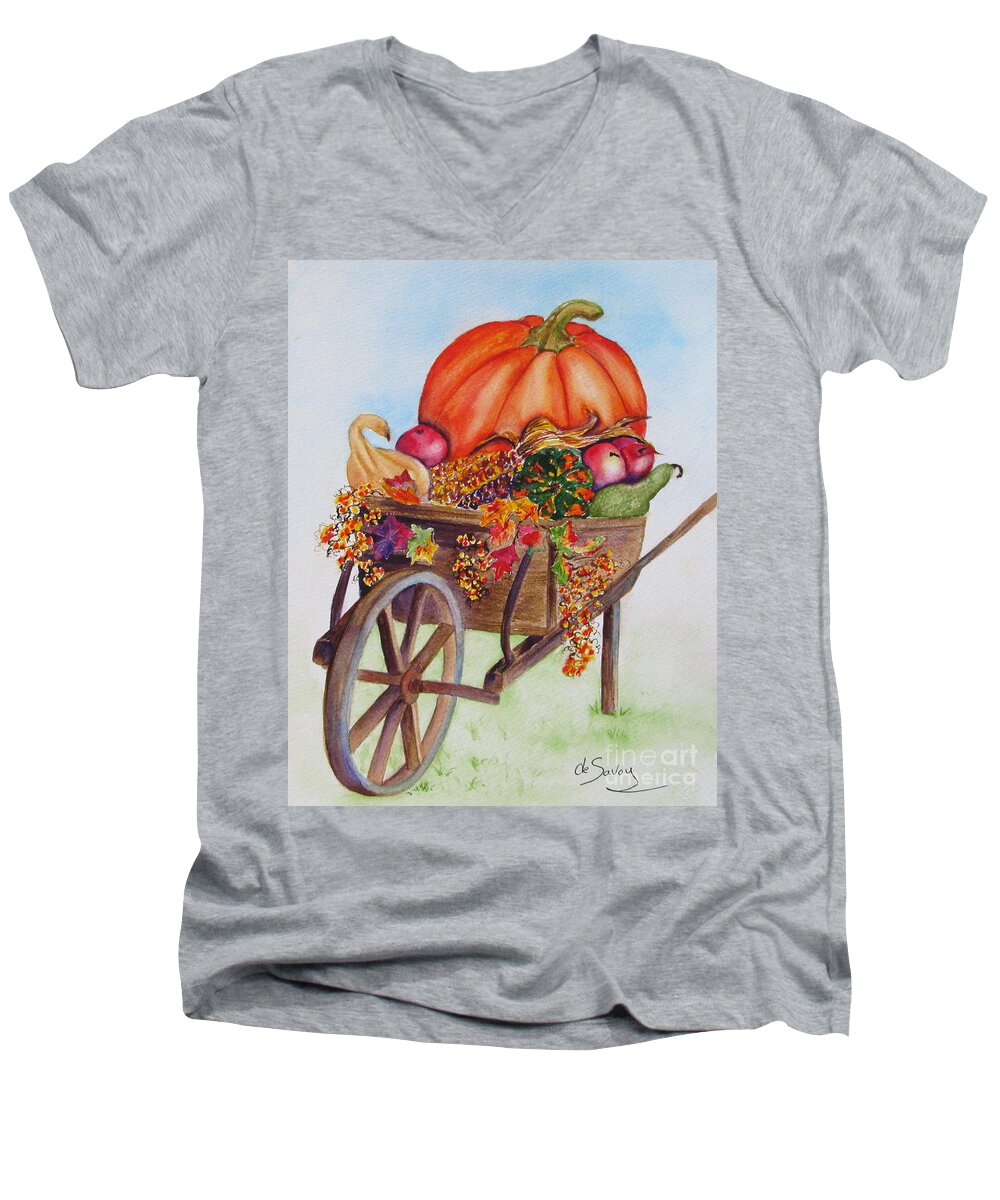 Fall Squash Watercolor Men's V-Neck T-Shirt featuring the painting Abundance by Diane DeSavoy