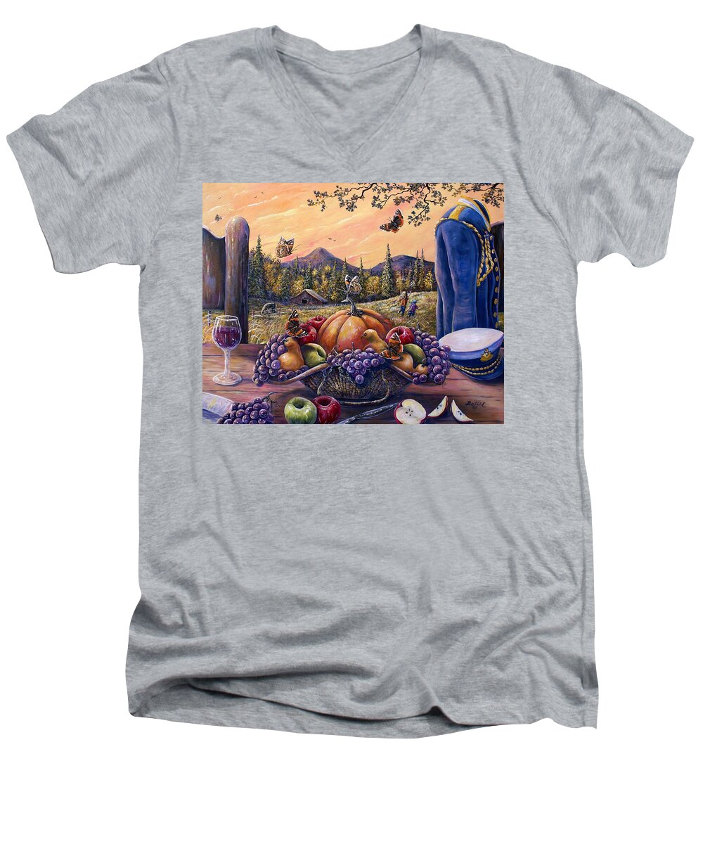 Farm Men's V-Neck T-Shirt featuring the painting Admirals Harvest by Gail Butler