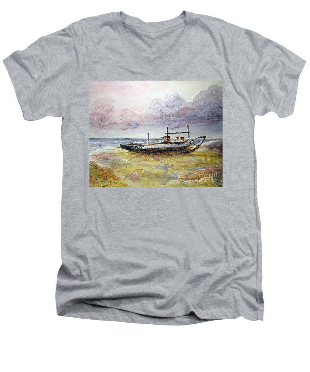 Beach Men's V-Neck T-Shirt featuring the painting After the Storm by Joey Agbayani