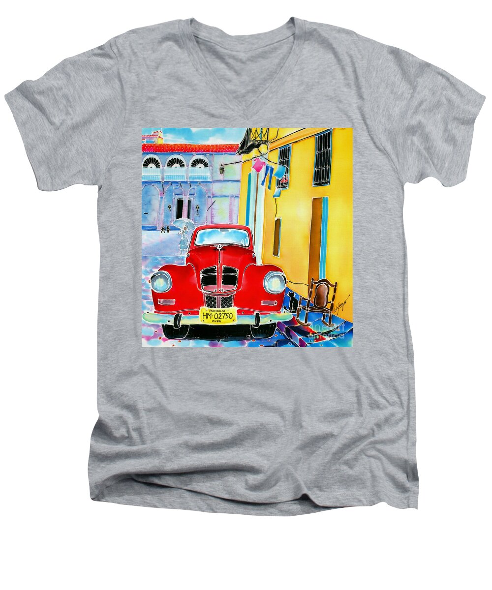 Cuba Men's V-Neck T-Shirt featuring the painting Afternoon in Havana by Hisayo OHTA