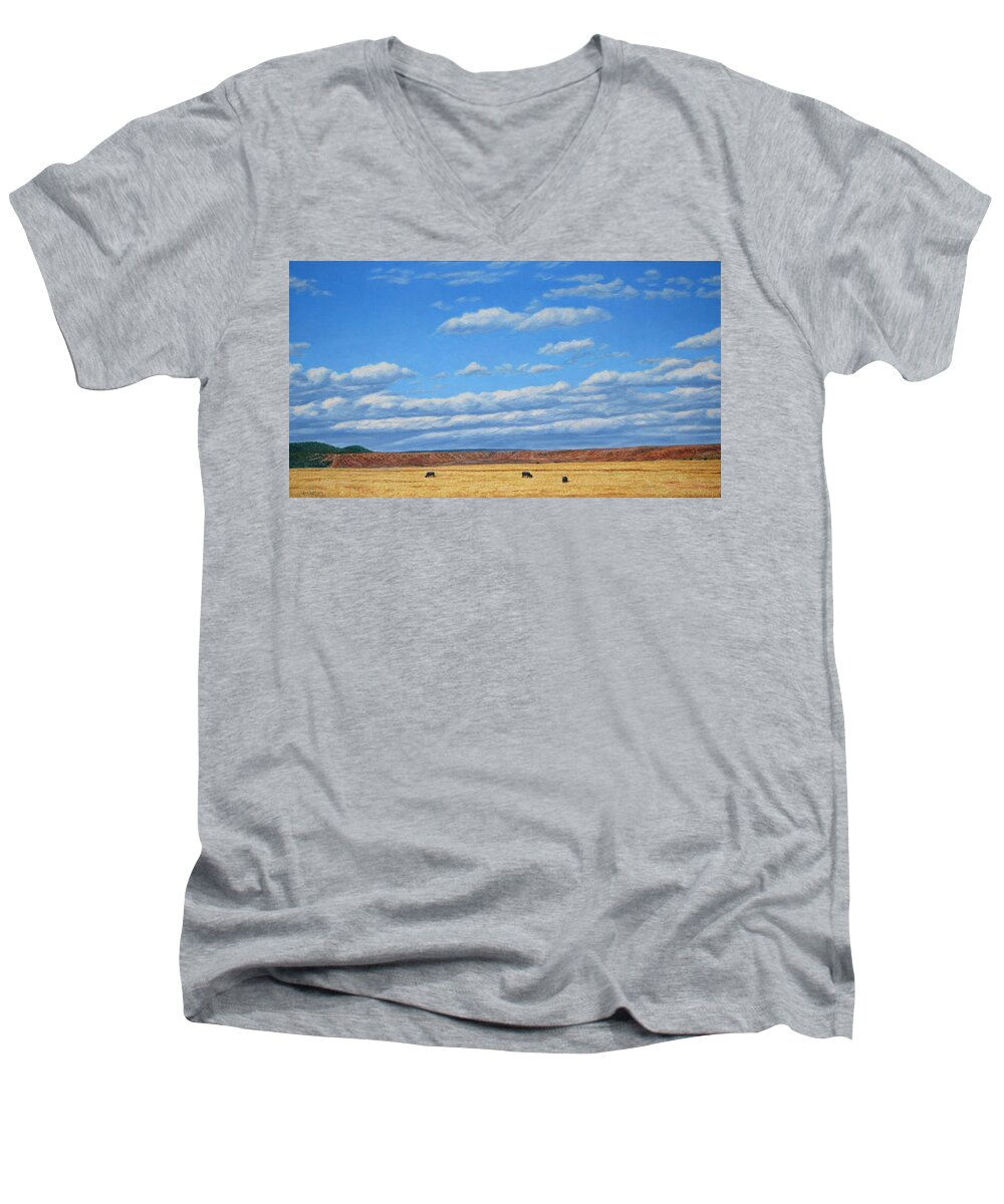 Landscape Men's V-Neck T-Shirt featuring the painting Grazing by James W Johnson