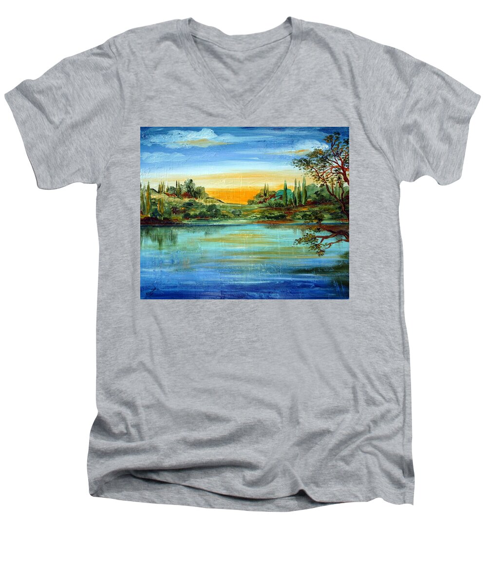 Lake Men's V-Neck T-Shirt featuring the painting Alba Sul Lago by Roberto Gagliardi