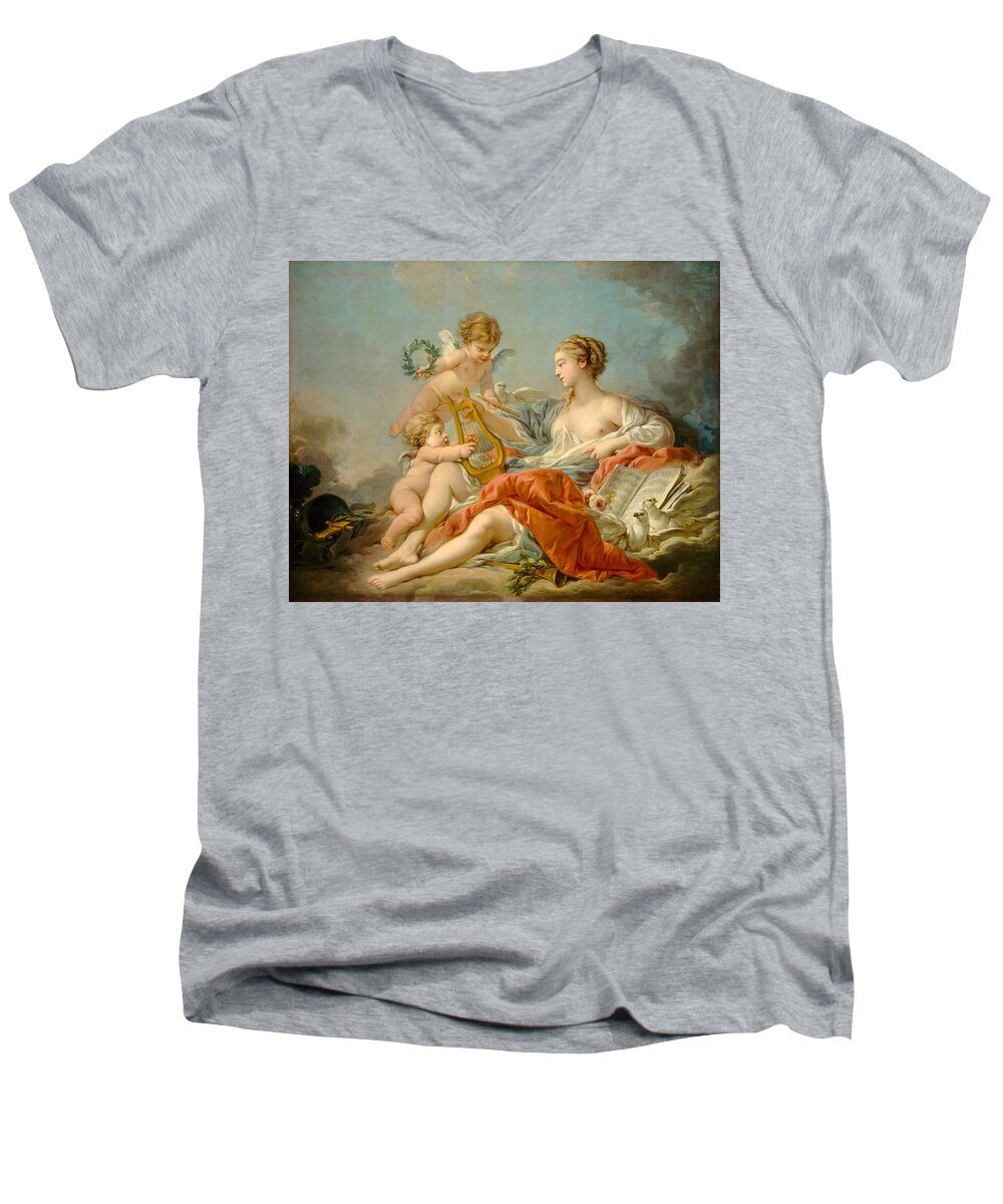 Francois Boucher Men's V-Neck T-Shirt featuring the painting Allegory of Music by Francois Boucher