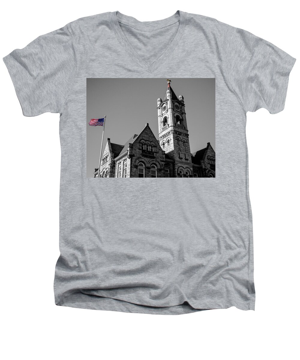 Courthouse Men's V-Neck T-Shirt featuring the photograph American Courthouse by James Meyer
