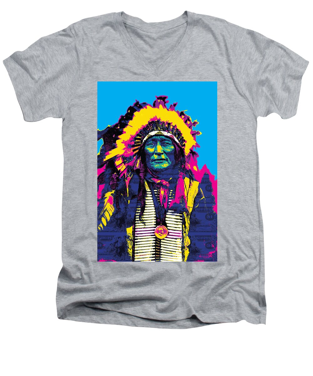 Gary Men's V-Neck T-Shirt featuring the digital art American Indian Chief by Gary Grayson