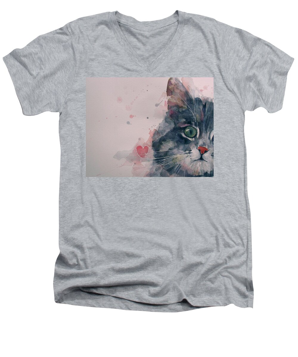 Cats Men's V-Neck T-Shirt featuring the painting And I Love Her by Paul Lovering