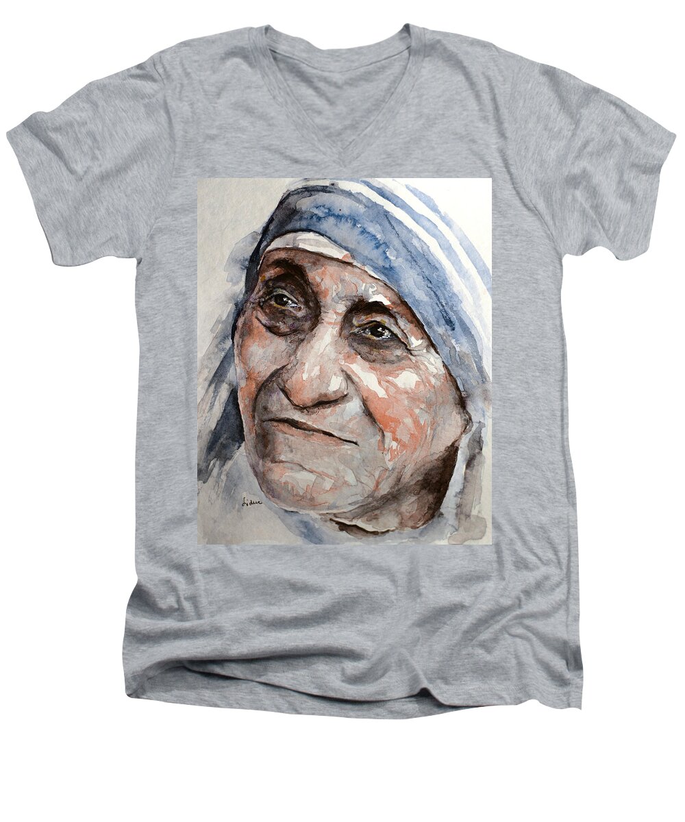 Mother Theresa Men's V-Neck T-Shirt featuring the painting Angel of God by Laur Iduc