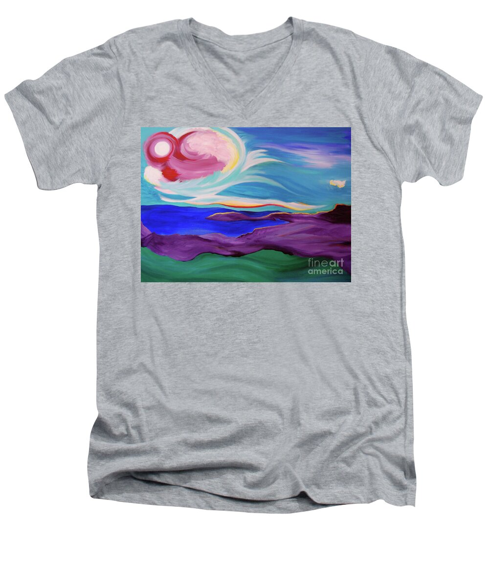 Angel Men's V-Neck T-Shirt featuring the painting Angel Sky by First Star Art
