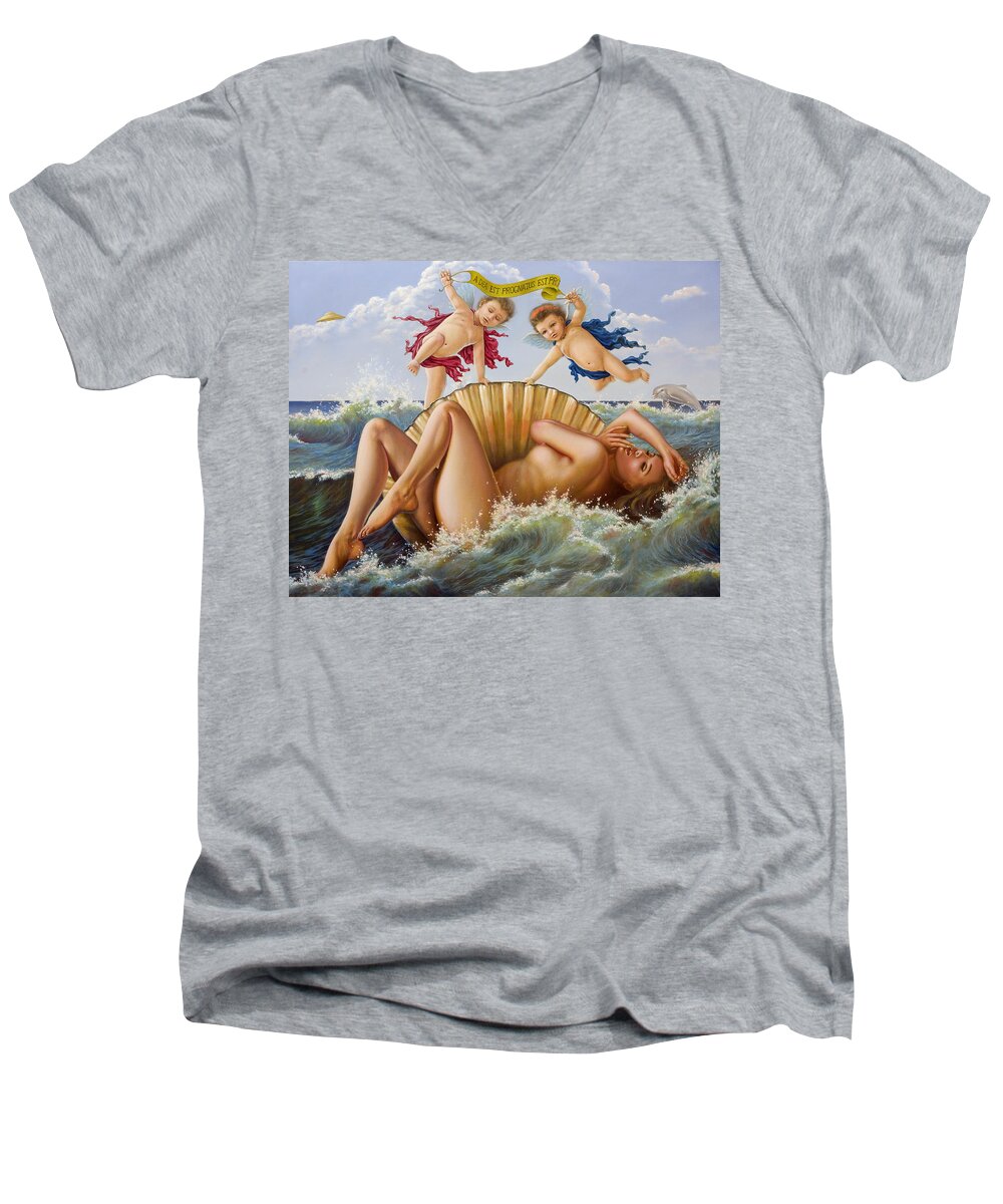 Aphrodite Men's V-Neck T-Shirt featuring the painting A dea est prognatus ex profundum by John Silver
