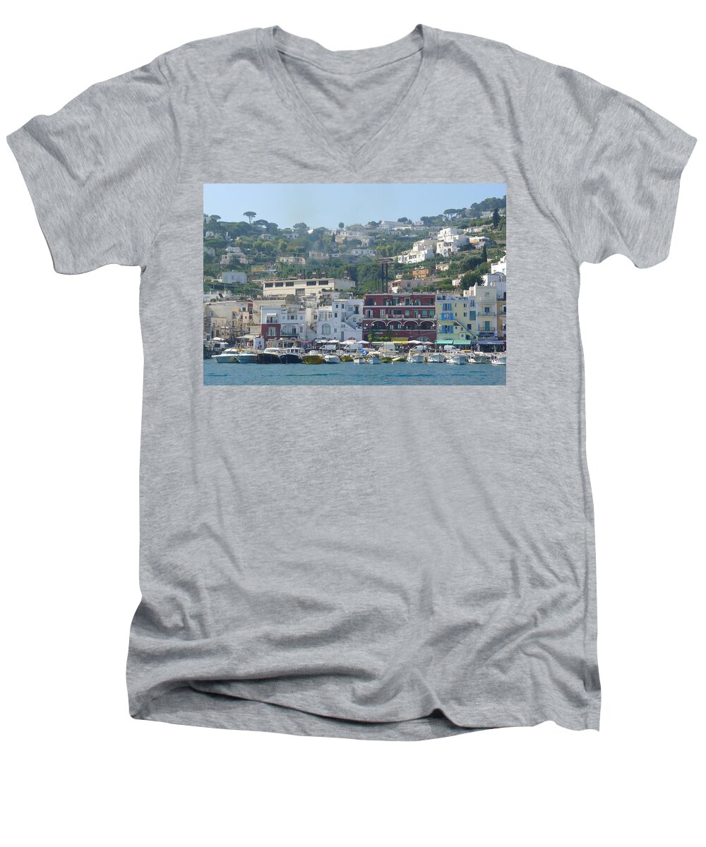  Men's V-Neck T-Shirt featuring the photograph Approaching Capri - View by Nora Boghossian